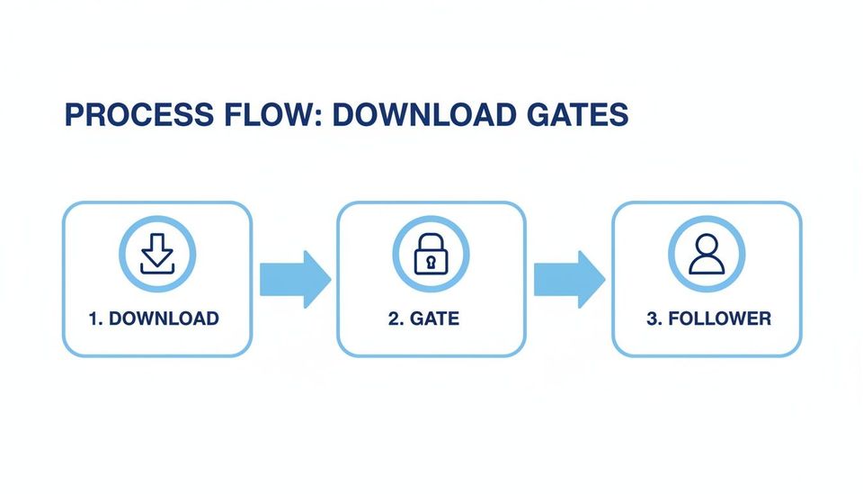 Process flow diagram illustrating download gates with three steps: Download, Gate, and Follower.