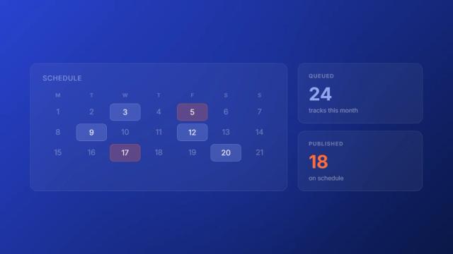 SoundCloud scheduling tool calendar dashboard with queued tracks