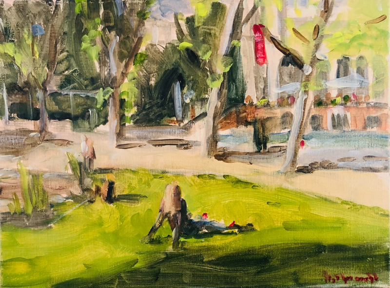 Vondelpark met bezoekers en Filmmuseum, Piet Groenendijk