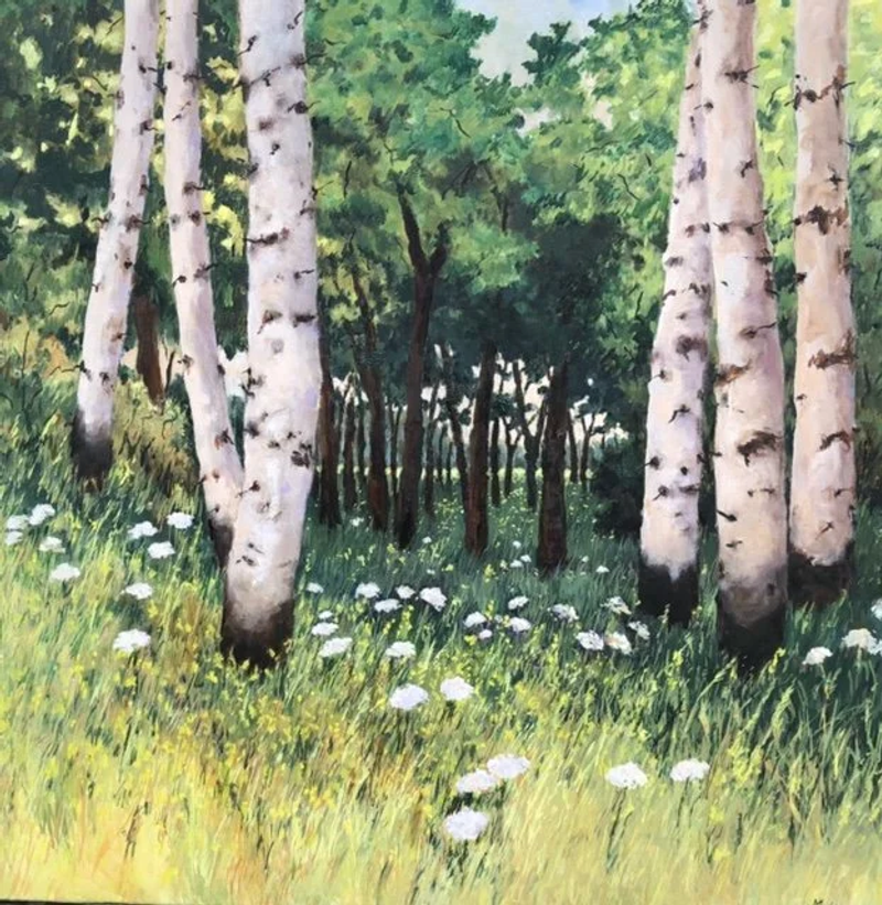Witte bloemen en berken, Ineke Mahieu