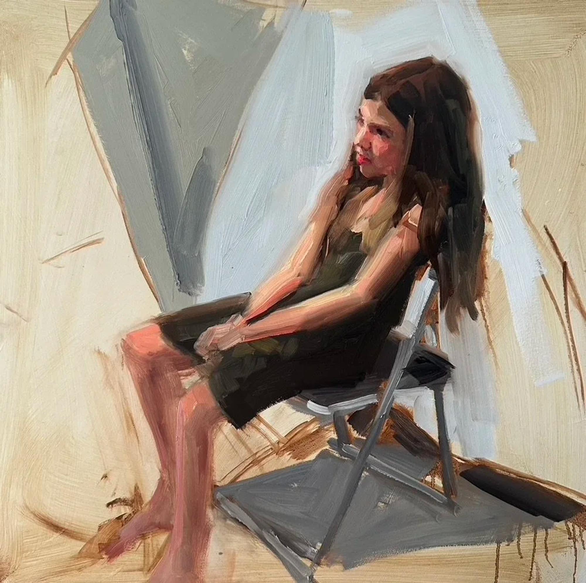Model zitten in het atelier