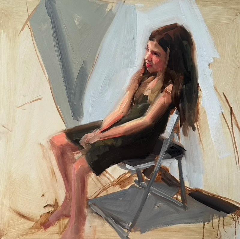 Model zitten in het atelier, Yvette Hartog-van Dijk