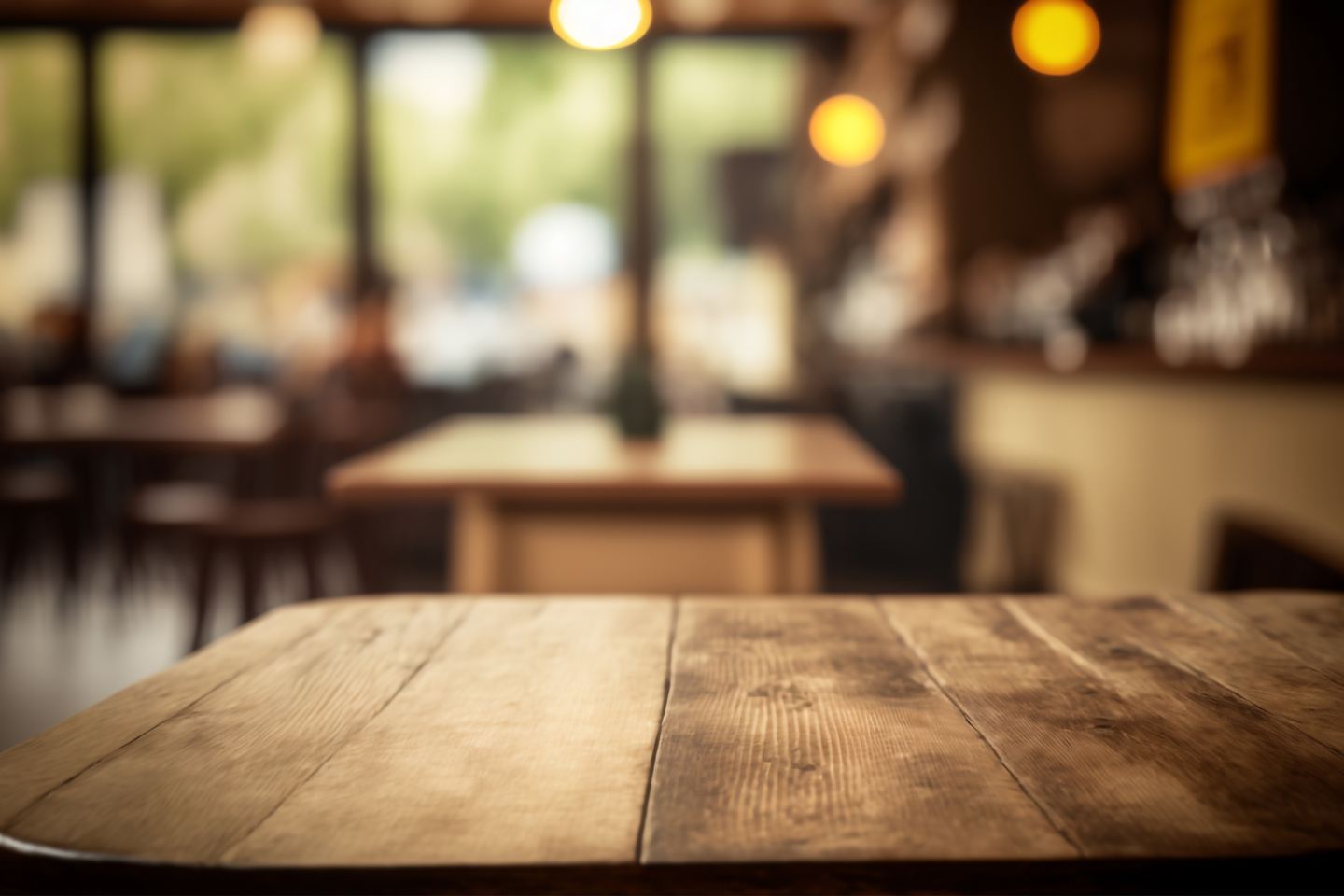 A long table in a timber dining room with the woods through the windows