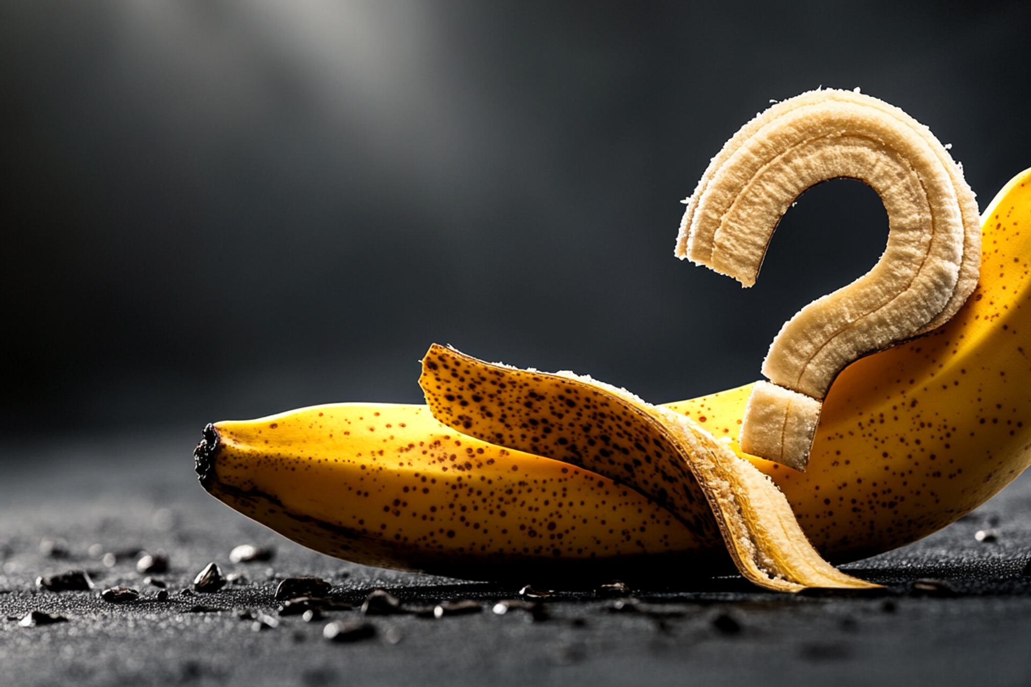 question mark carved out of a banana
