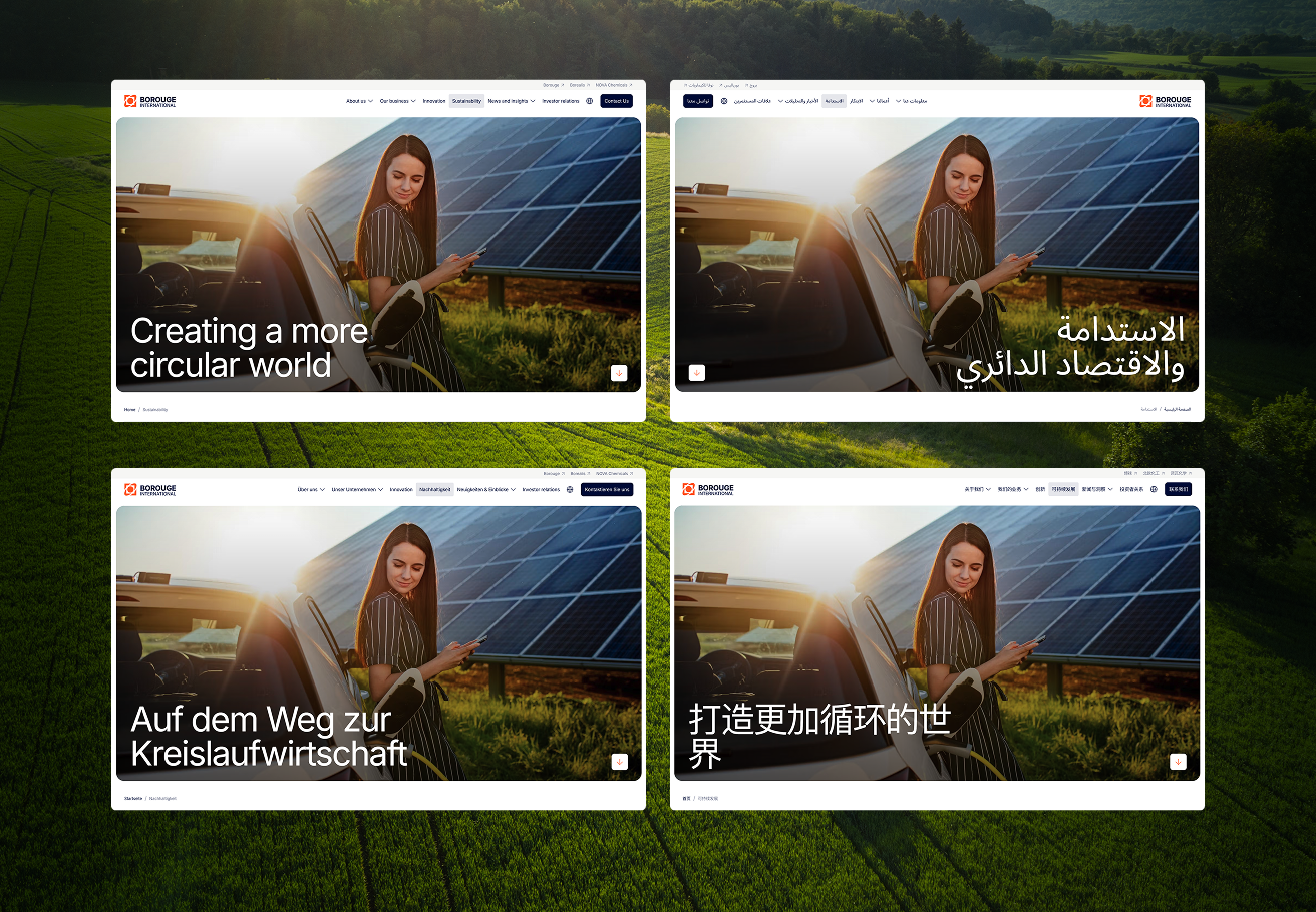 Four screen shots showing four different ranslations of the same page