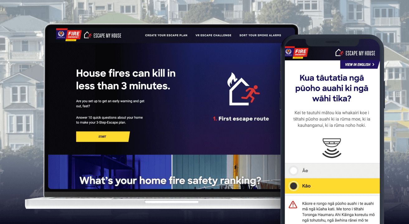A laptop depicting Fire and Emergency NZ's Escape My House online tool