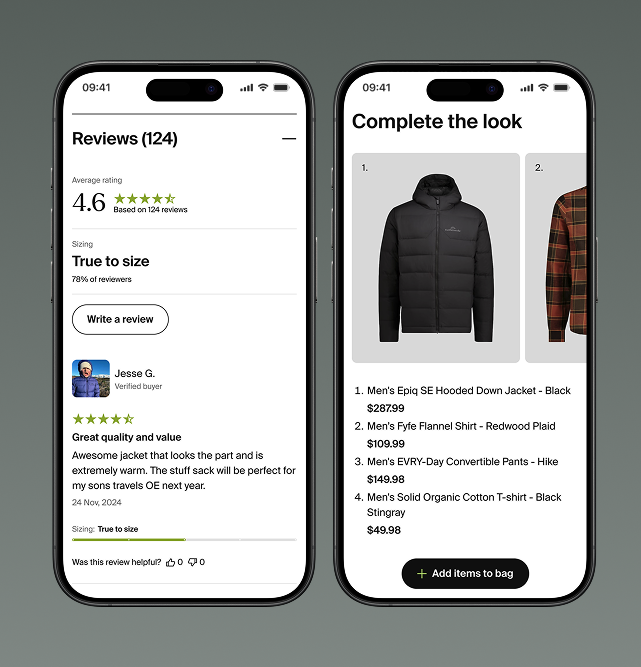 Mobile handset views of Product pages