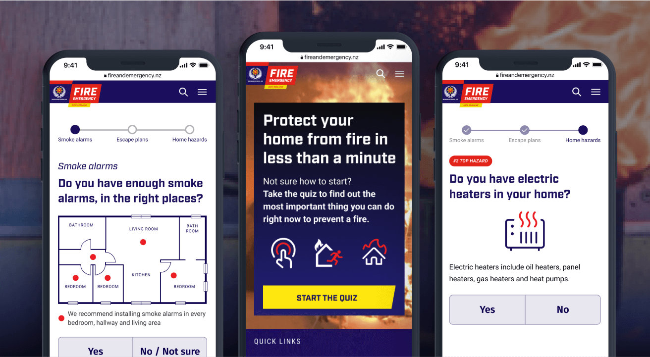 A laptop depicting Fire and Emergency NZ's Home Fire Safety Triage online tool