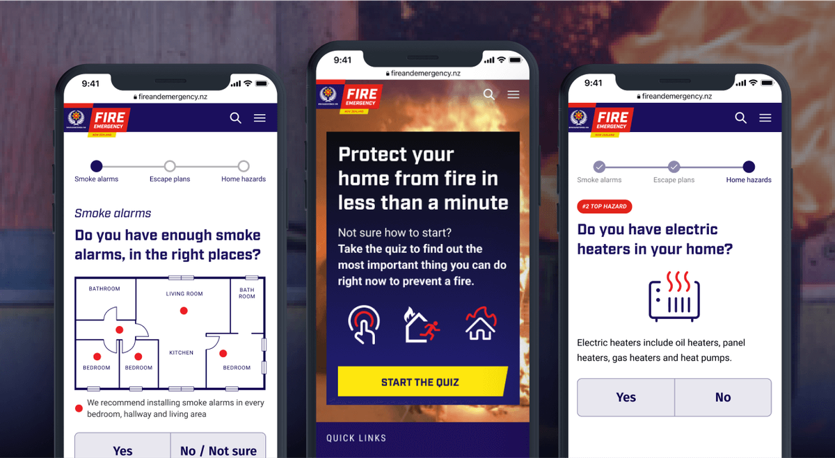 A laptop depicting Fire and Emergency NZ's Home Fire Safety Triage online tool