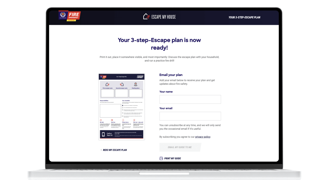 A laptop depicting Fire and Emergency NZ's Escape My House online tool
