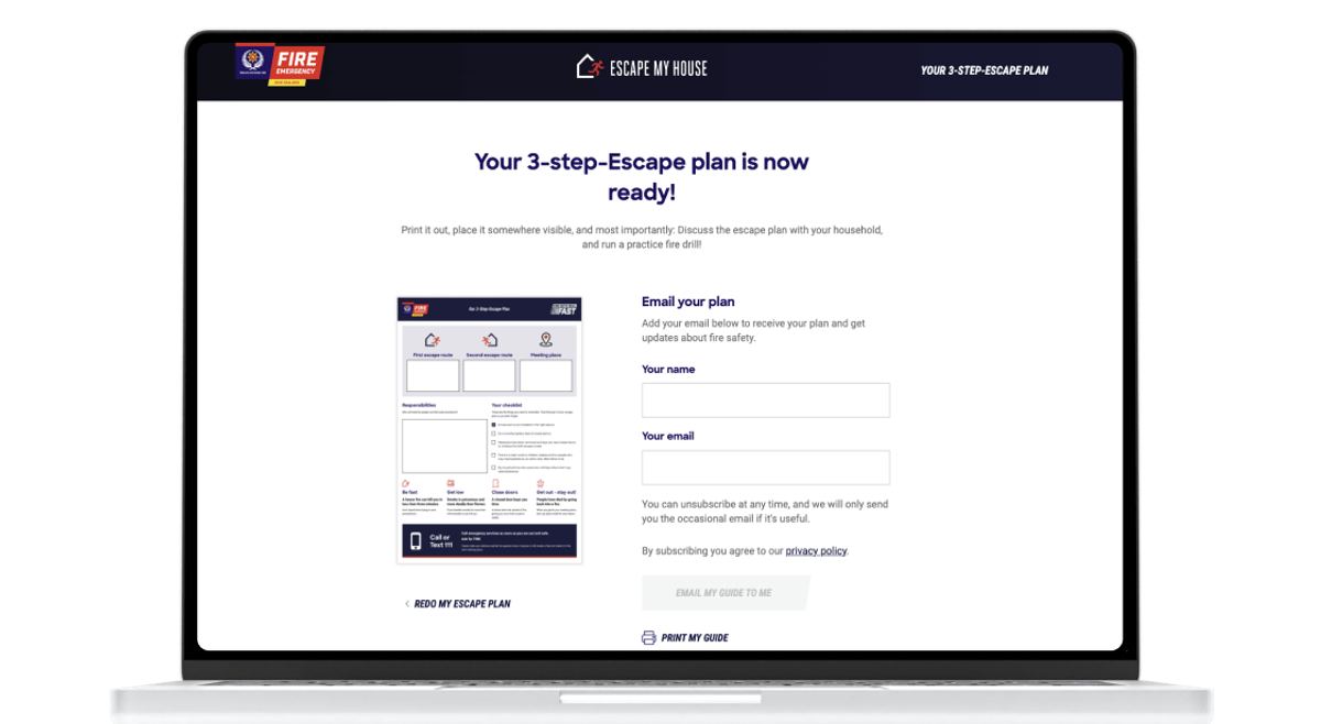A laptop depicting Fire and Emergency NZ's Escape My House online tool