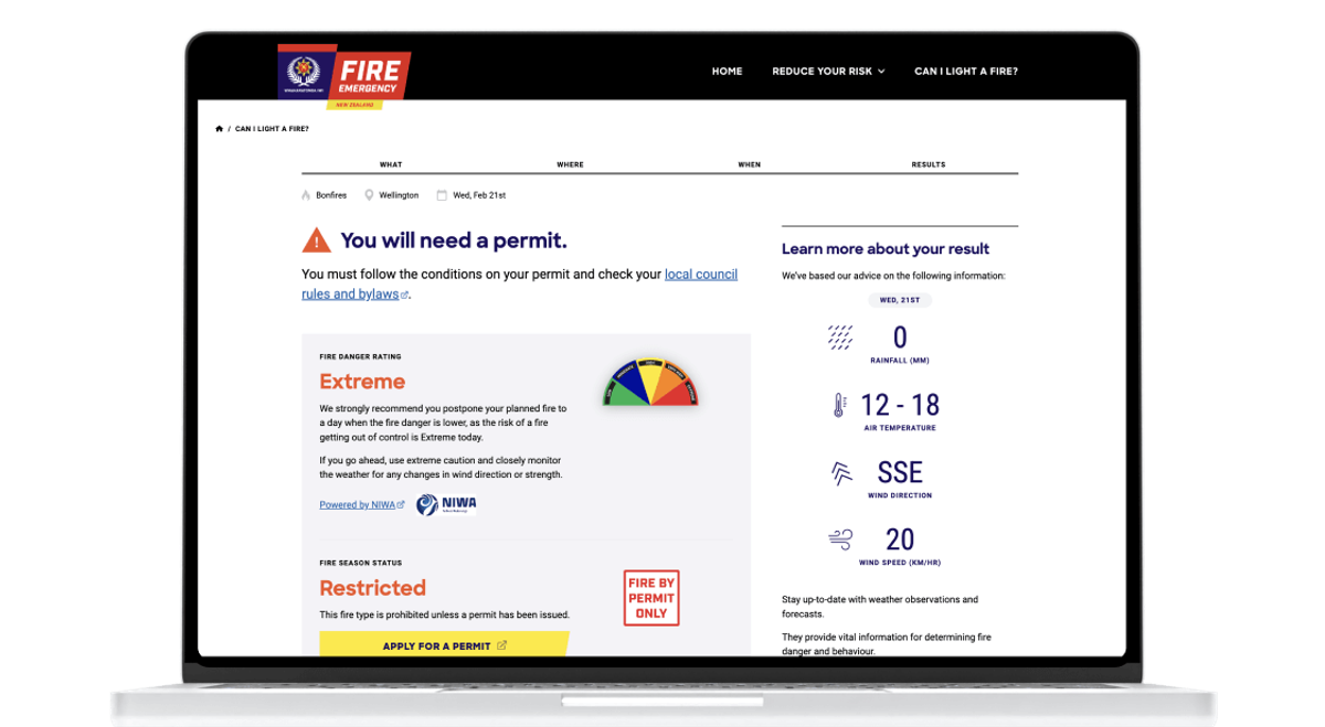 A laptop depicting Fire and Emergency NZ's Check its Alright online tool