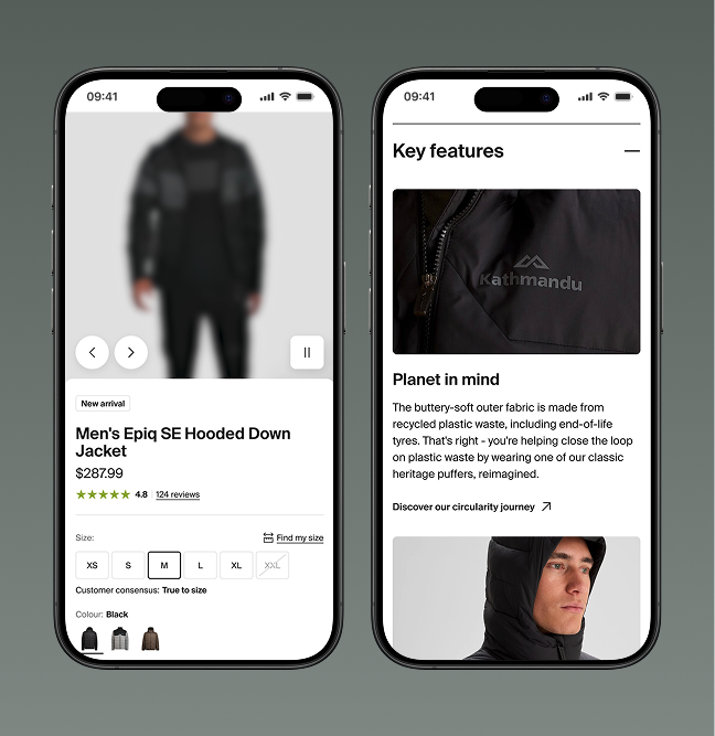 Mobile handset views of Product pages