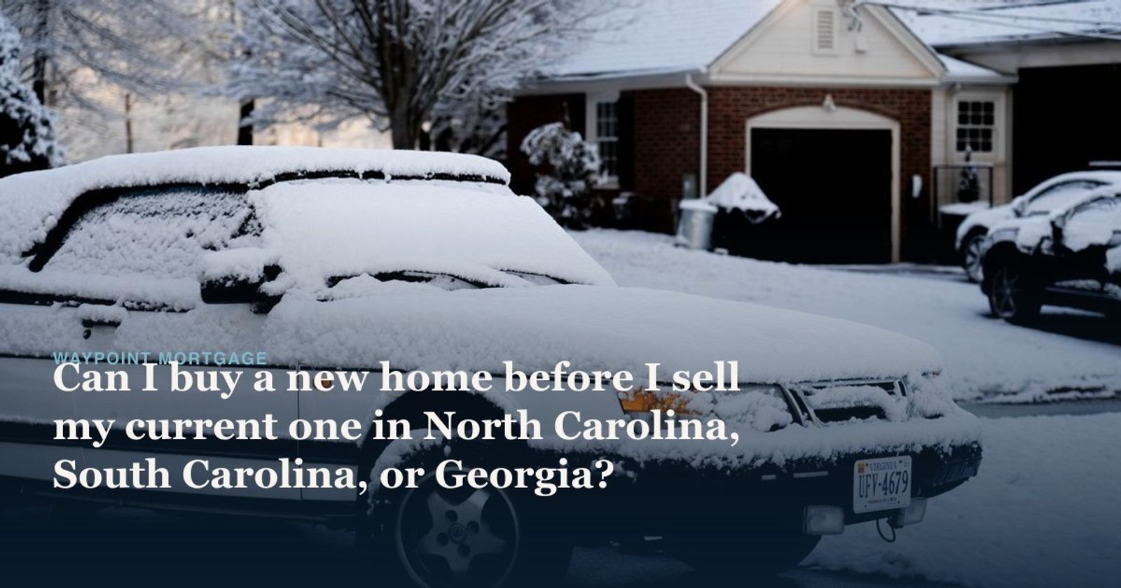A parked white car covered in snow on a suburban street during winter.