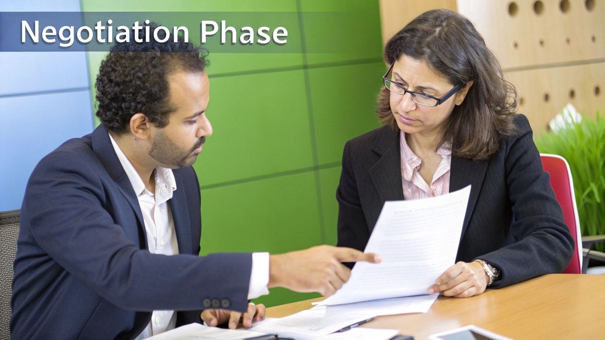 A person reviewing a contract with a magnifying glass, symbolizing close inspection for future risks.