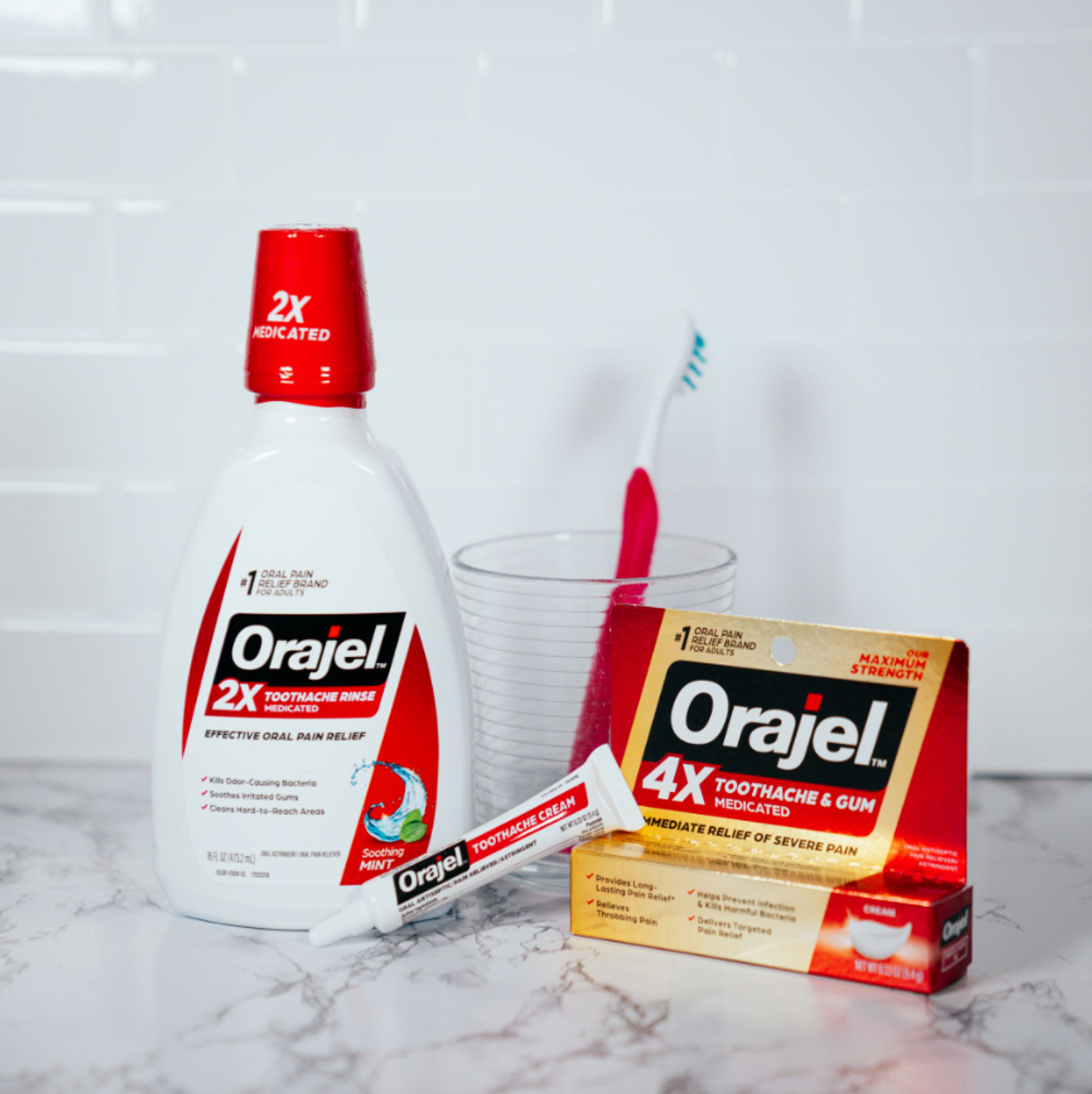 Orajel products displayed on counter