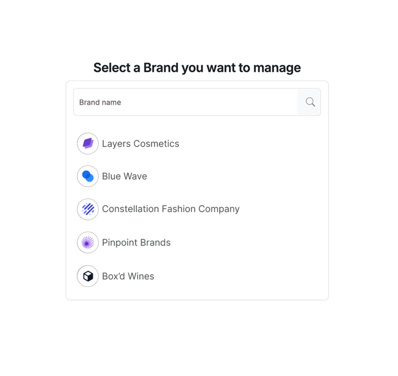 Illustration of a brand-selection menu listing five brands