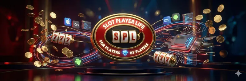 Mockups de la aplicación Slot Player Life mostrando pantallas de seguimiento de juego y panel de administración web.