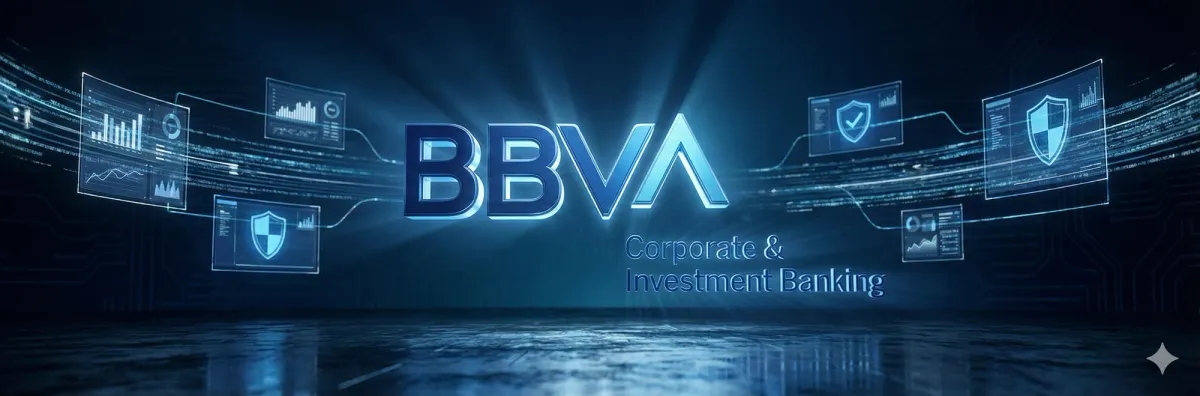 Portal de acceso a BBVA Conferences mostrando login seguro y branding corporativo del banco.