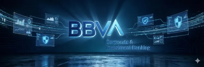 Portal de acceso a BBVA Conferences mostrando login seguro y branding corporativo del banco.