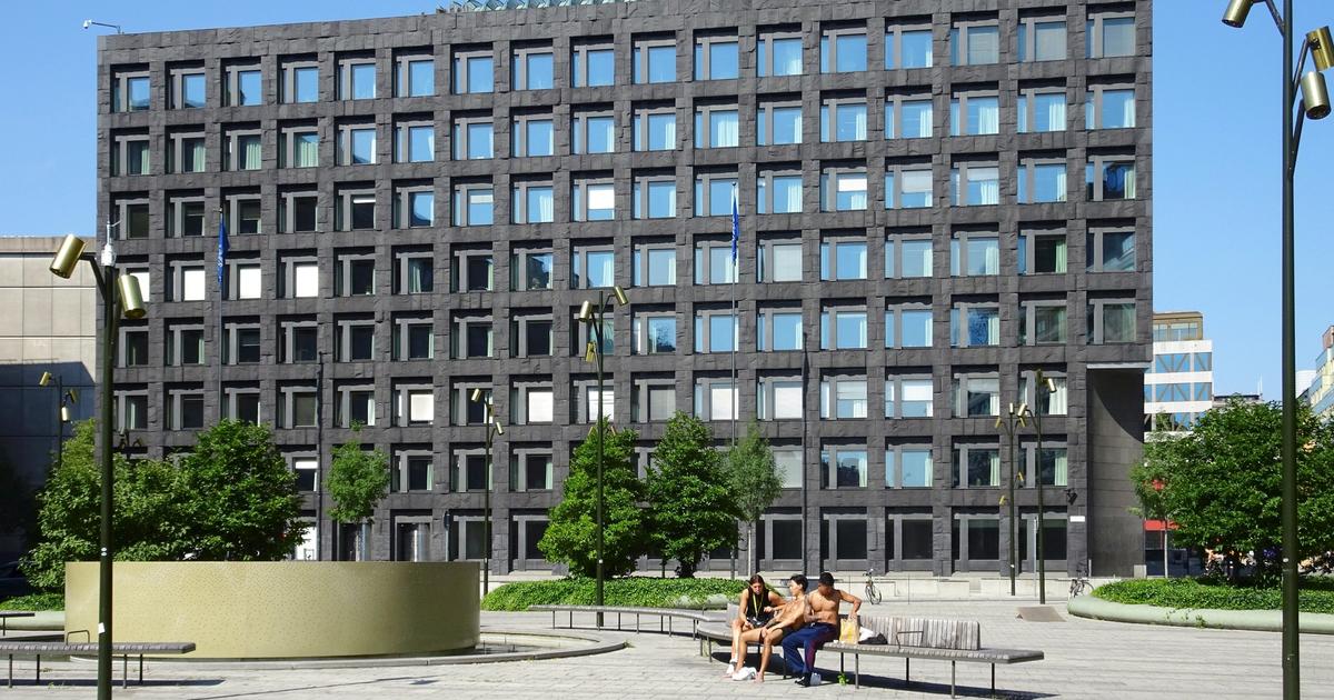 Sveriges Riksbank headquarters at Brunkebergstorg in central Stockholm