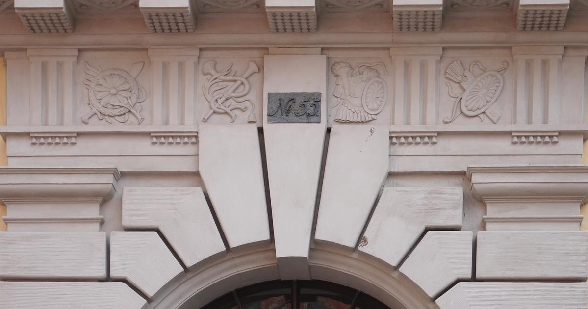 Historic bank building portal in Stockholm Old Town