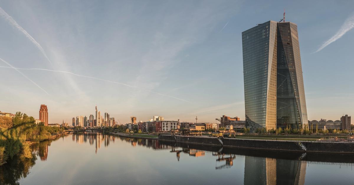 European Central Bank headquarters and Frankfurt skyline at dawn