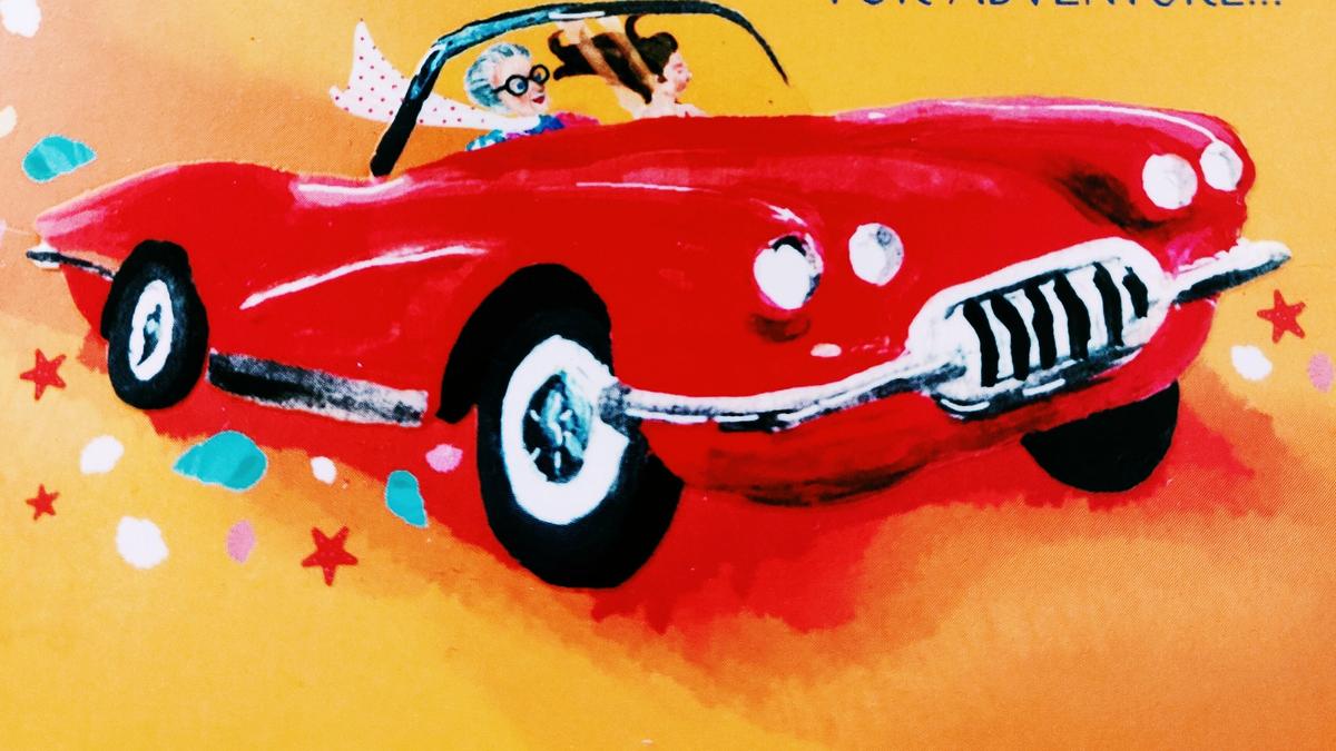 Cover detail of The Summer Seekers by Sarah Morgan showing a red car, driven by an older lady