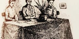 Illustration detail by J.S. Goodall showing 3 ladies sat at a table. 