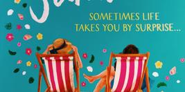 Cover detail for Beach House Summer by Sarah Morgan showing t women sat in red-striped deckchair