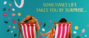Cover detail for Beach House Summer by Sarah Morgan showing t women sat in red-striped deckchair
