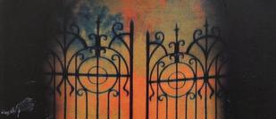 Cover Detail of Rebecca by Daphne du Maurier showing a painting of a stately home's gates