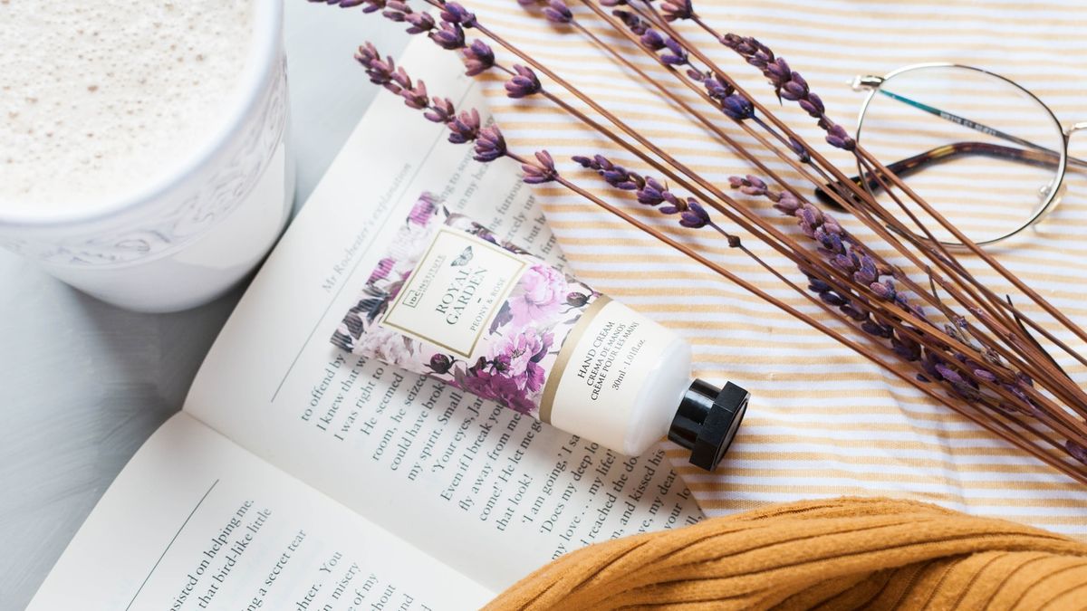 Photo showing book and lavender