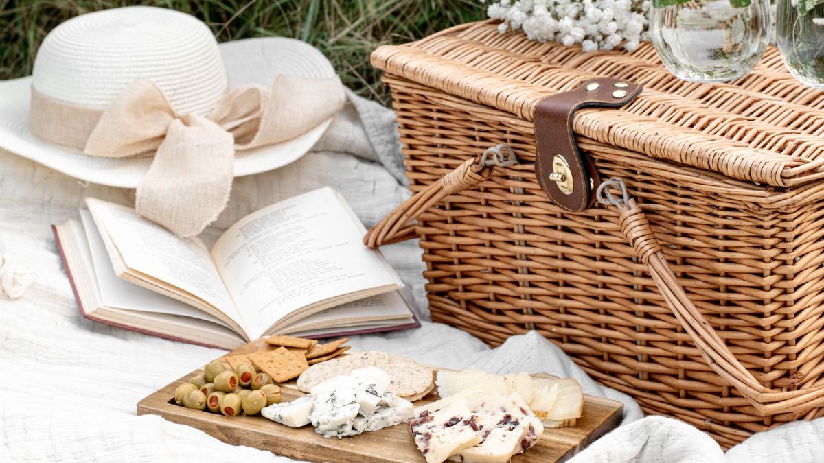 Photo of picnic and a book