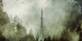 Cover detail of Ungodly by Braedon Riddick showing a watercolour of a tower in the mist struck by lightning