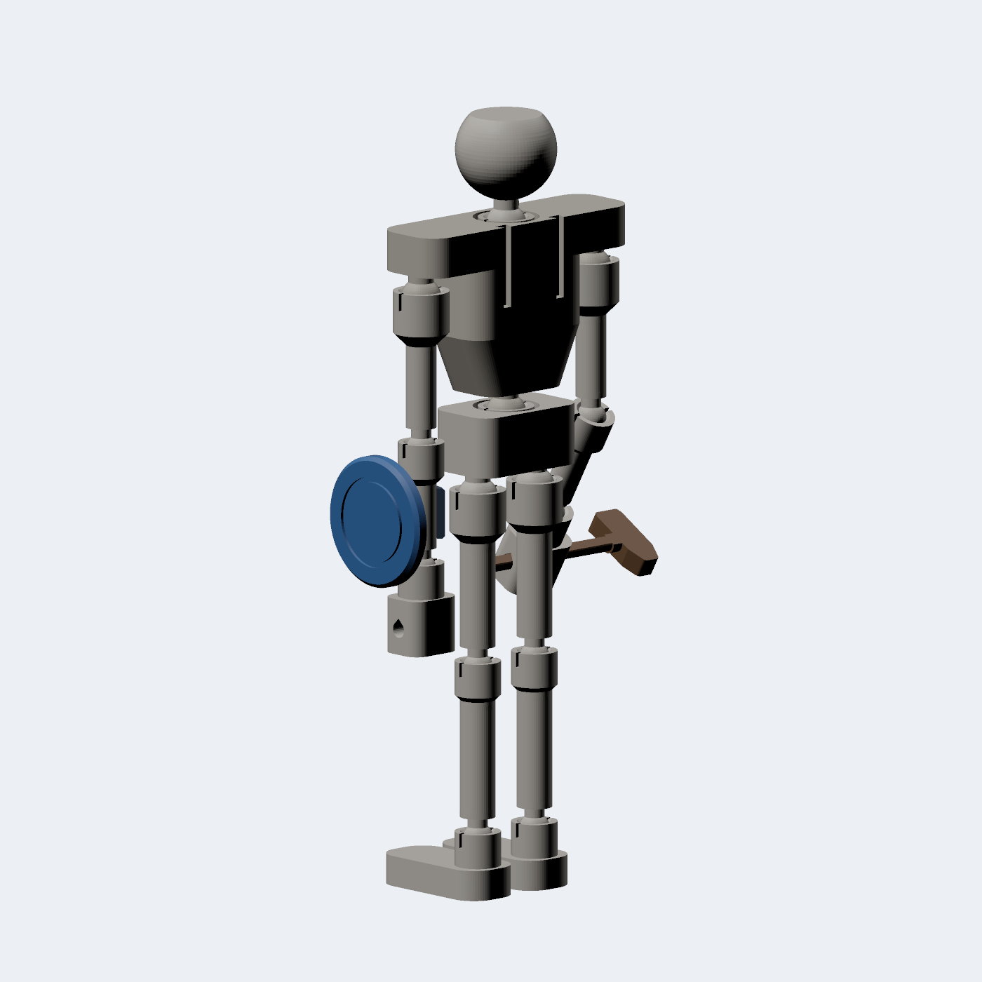 Poseable 6 inch figure holding the sledge hammer, with the round shield on the forearm cuff