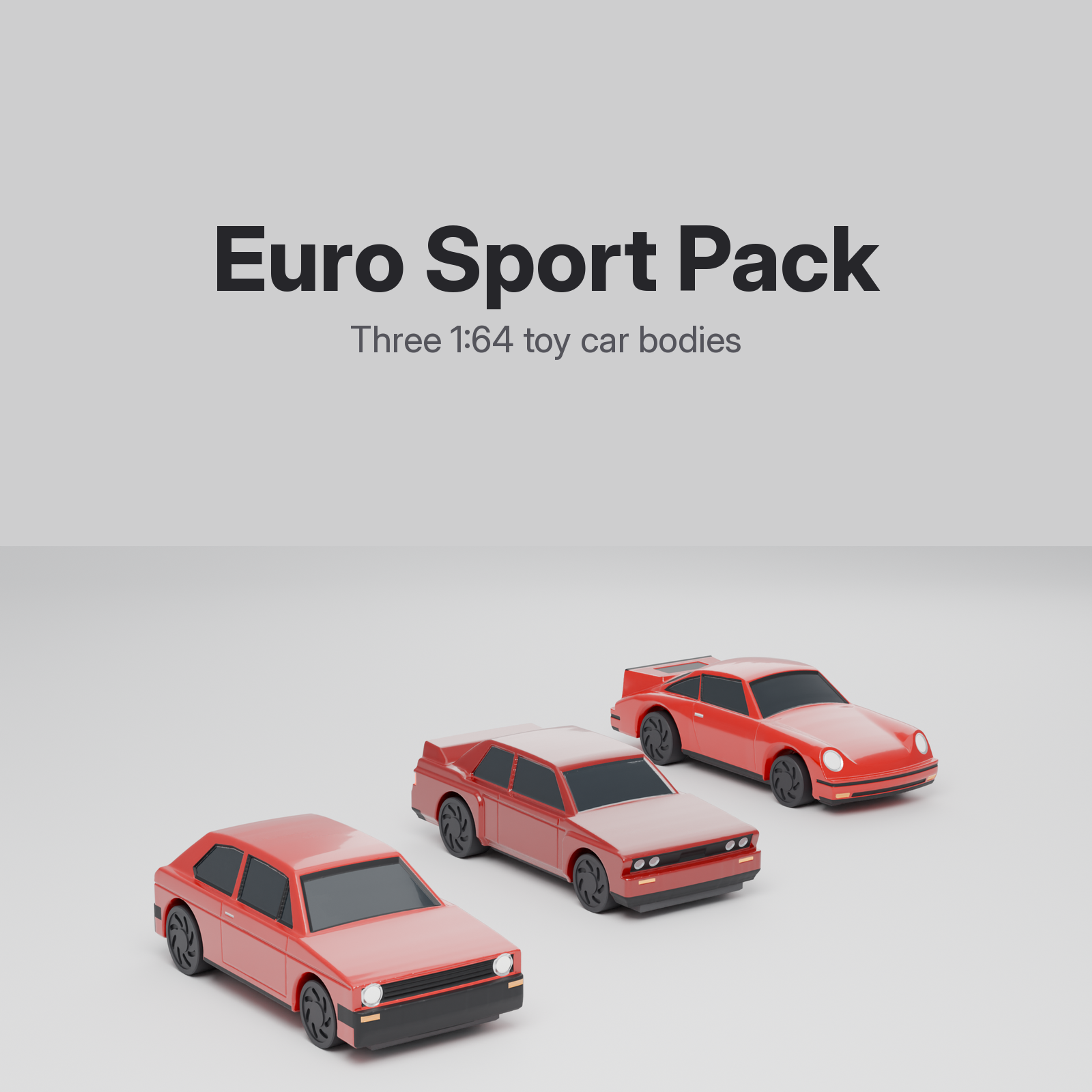Euro Sport Pack 1:64: Hot Hatch, Box-Flare Sedan and Flat-Six Coupe with title