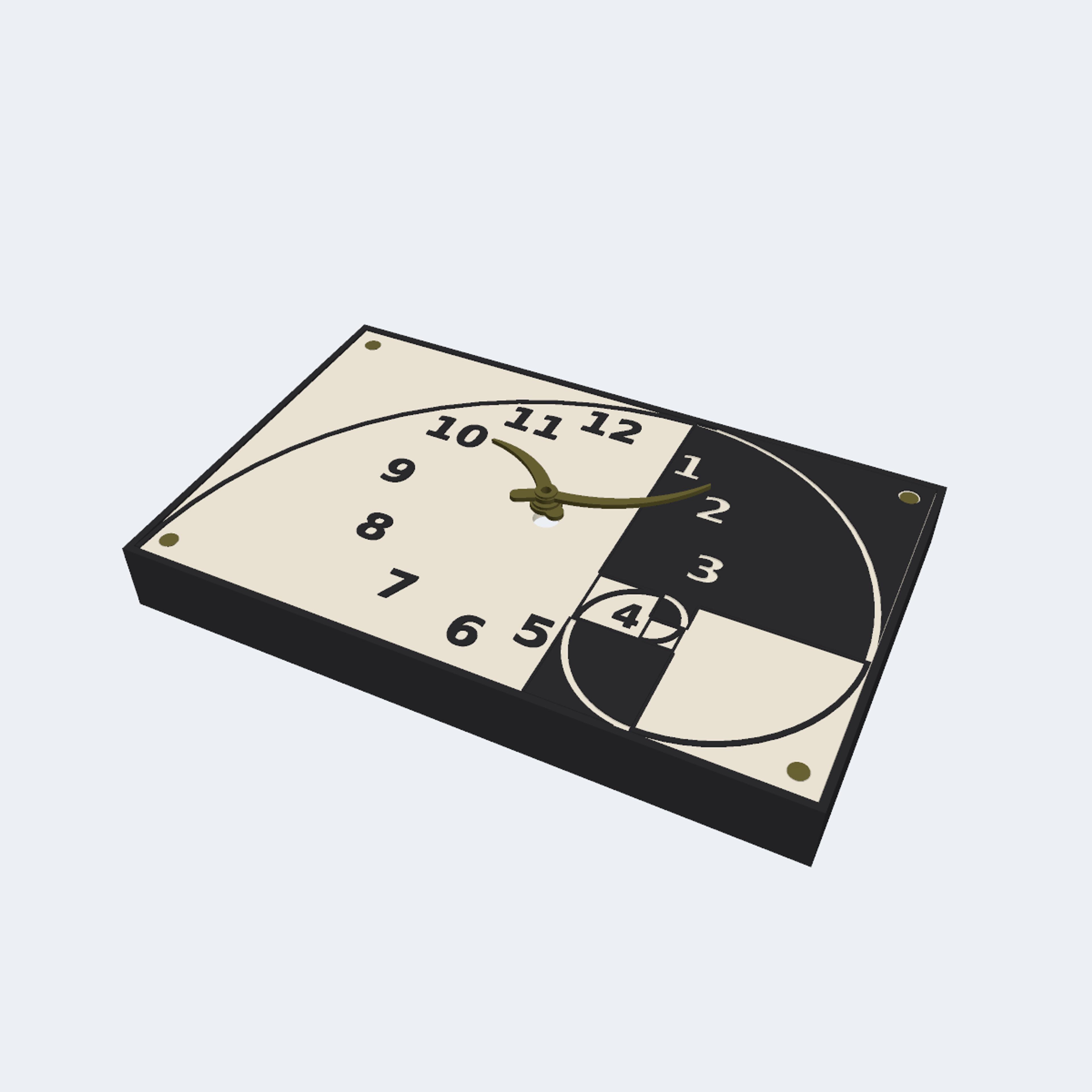 Fibonacci Spiral Clock, 220 mm Wall or Desk Clock, Two-Colour Dial, No Supports
