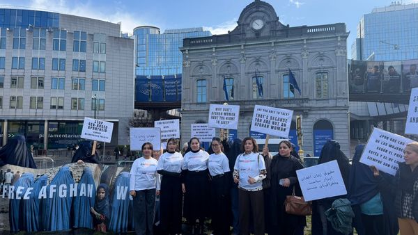 Afghan and Spanish Women Protest in Brussels Calling for EU Action on Women's Rights in Afghanistan