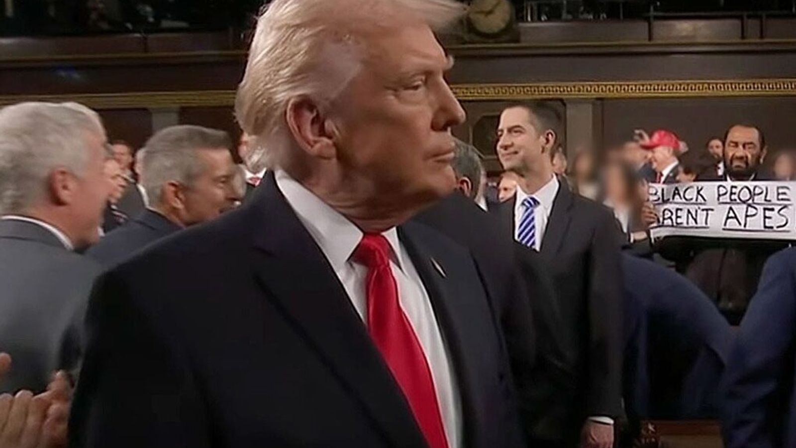 Democratic lawmakers protest during Trump's address to US Congress