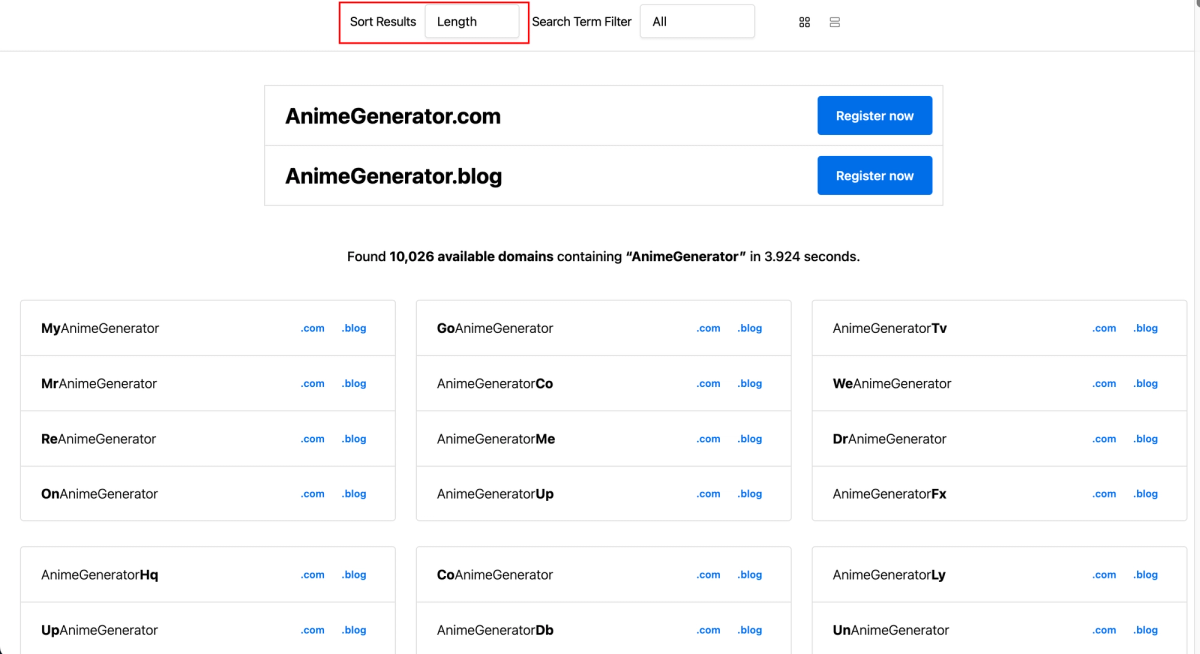 Lean Domain Search 关键词搜索结果按域名长度排序