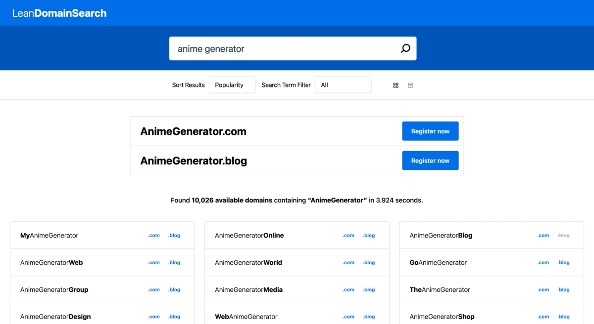 Lean Domain Search 关键词搜索生成域名