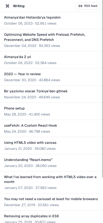 onur.dev 移动端文章列表