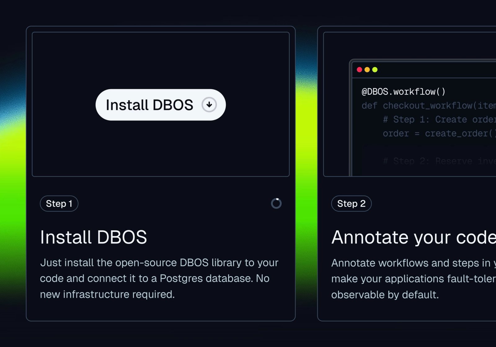DBOS install and annotate onboarding steps