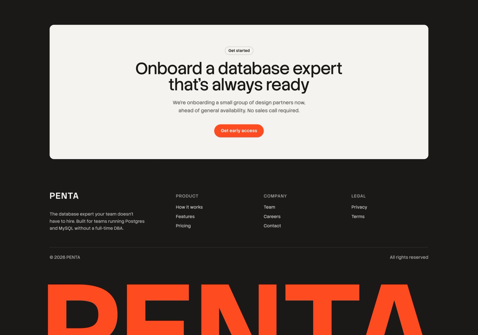 PENTA homepage footer and call to action