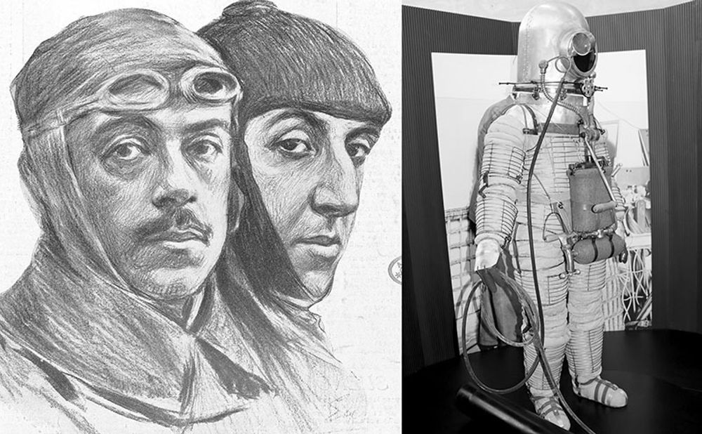 Emilio Herrera Linares (t. v.) blev tillsammans med sin f&ouml;ljeslagare Jos&eacute; Ortiz Echag&uuml;e den f&ouml;rste att flyga &ouml;ver Gibraltarsundet och han uppfann &auml;ven en rymddr&auml;kt som inspirerade NASA inf&ouml;r den f&ouml;rsta m&aring;nresan.