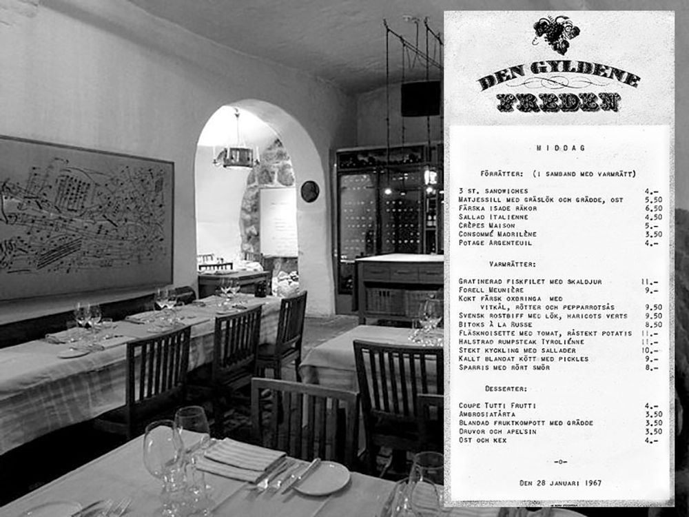 Jag har kvar en matsedel fr&aring;n Freden av januari 1967. Ser det gott ut? N&aring;gonting som passar? Vad s&auml;gs om priserna? Foto: Wikimedia Commons/Bengt S&auml;ndh