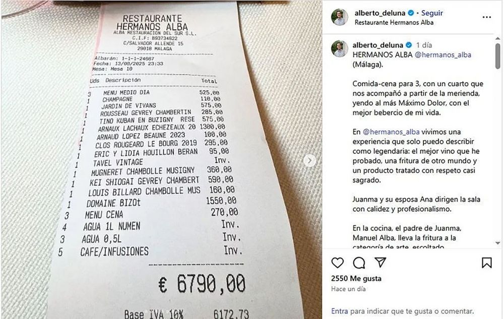 Medan saftiga notor brukar delas av missn&ouml;jda restaurangg&auml;ster s&aring; g&ouml;r influencern Alberto de Luna det f&ouml;r att skryta.