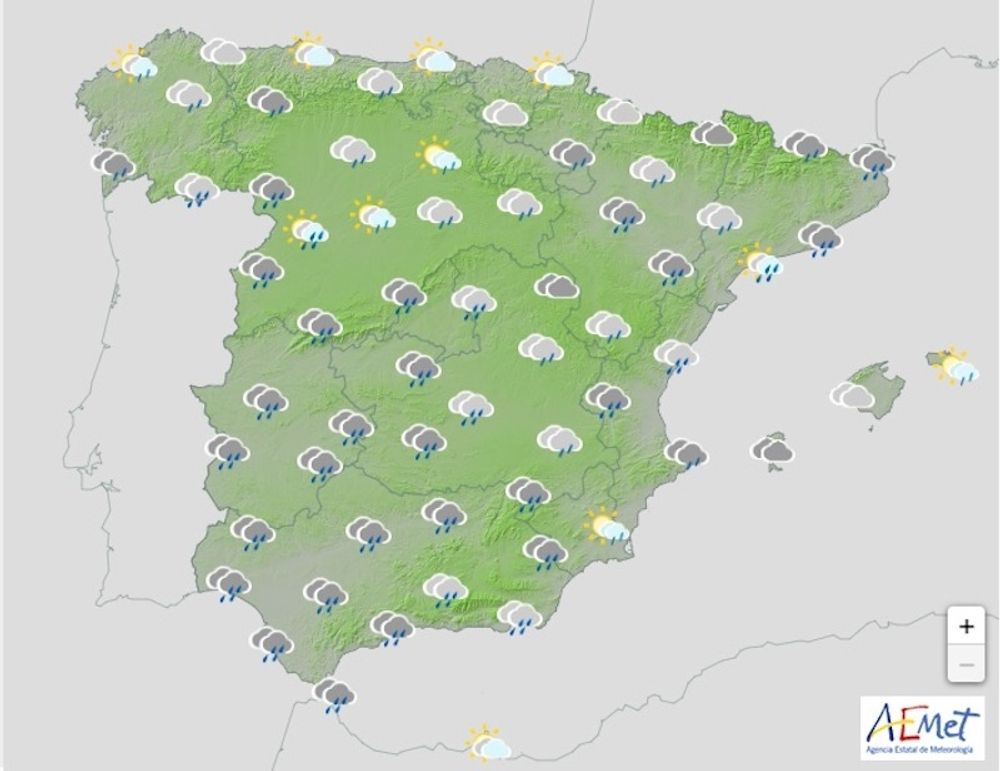 Det blir regn i stort sett i hela landet p&aring; torsdag. Foto: Aemet