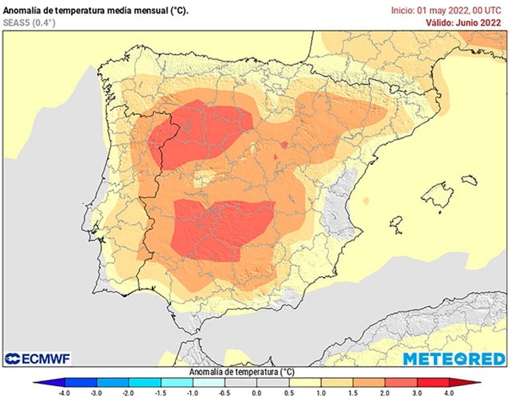 Karta fr&aring;n Meteored som anger var de st&ouml;rsta temperaturf&ouml;r&auml;ndringarna registrerades i maj.